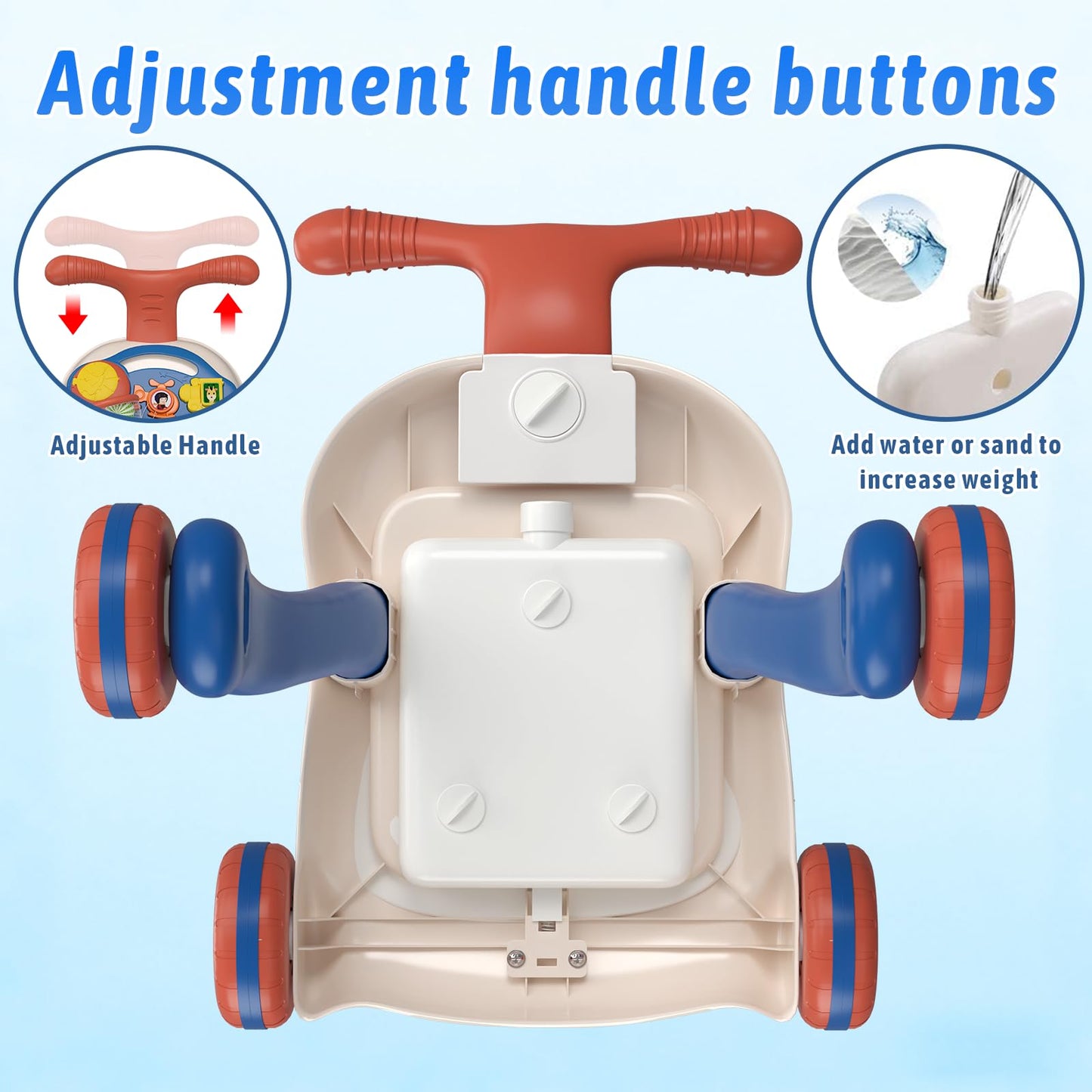 QDRAGON 3 in 1 Baby Walker and Activity Center for Boy, Learning to Walk, Sit to Stand, Early Educational Push Toys with Music Panel for Infant Toddler 12-18 Months Blue