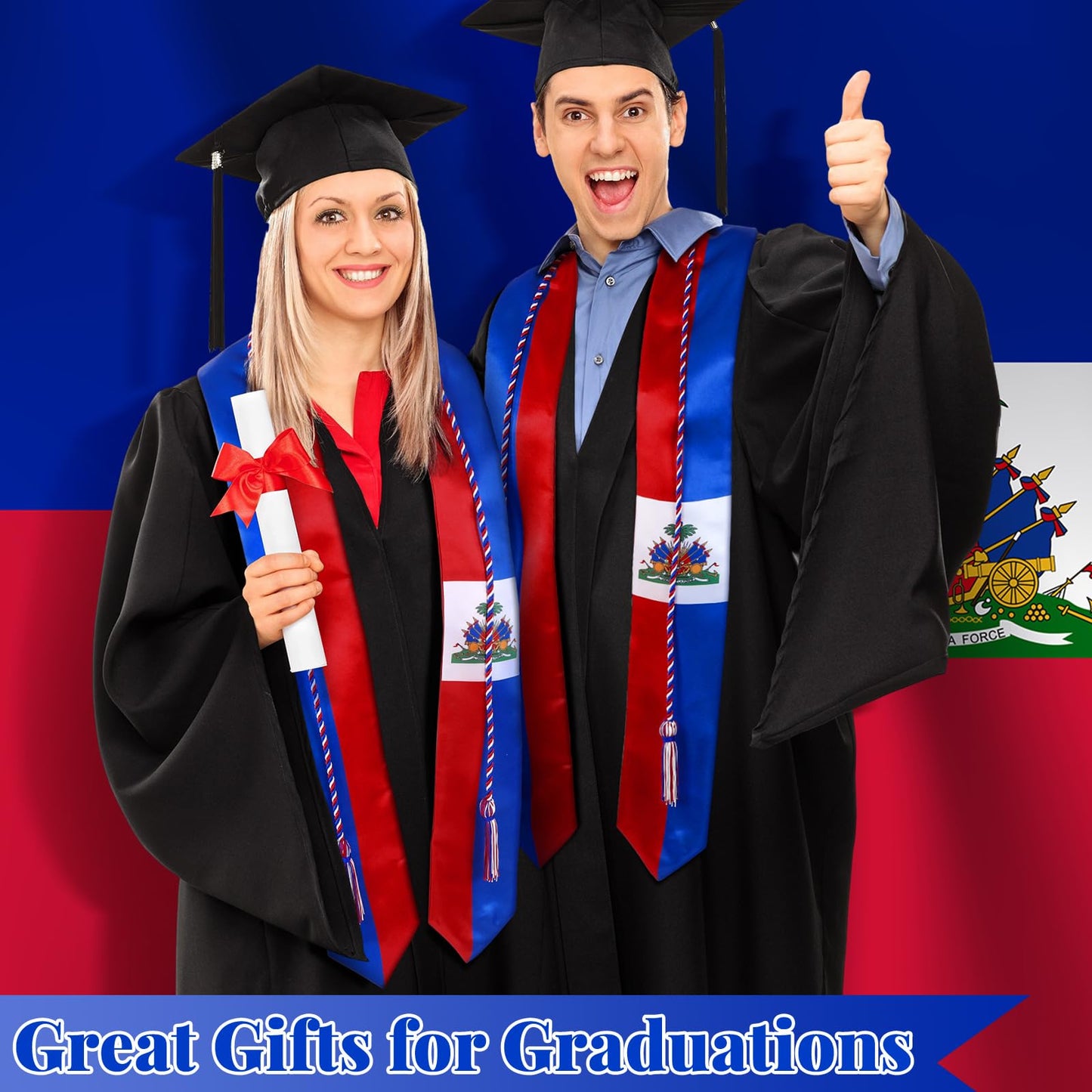 JaGely Country Flag Graduation Stole Sash Honor Cords Class of 2026 First Generation Grad Stole for International Students(Haiti Flag)