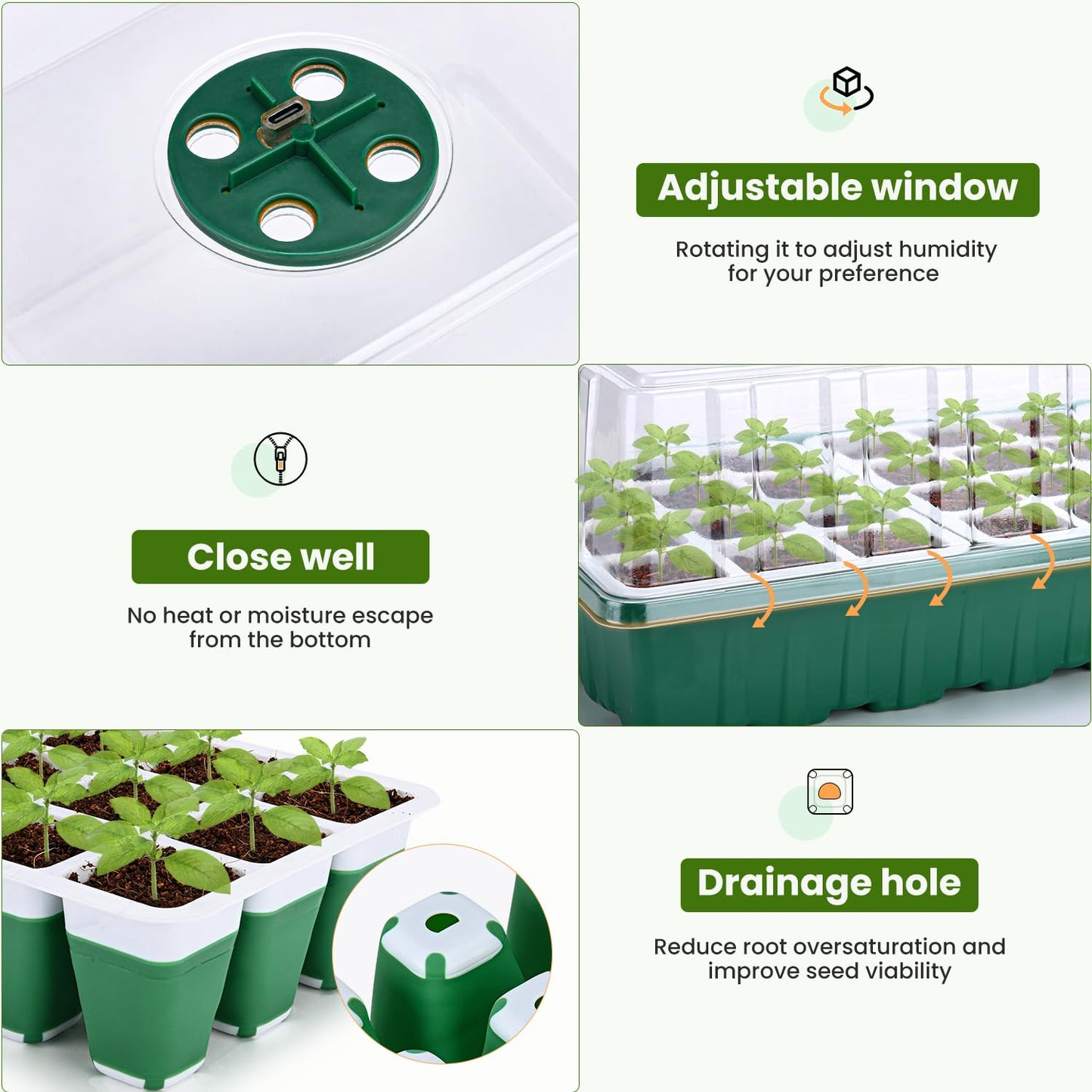 Pattiumo 2 Packs Seed Starter Tray with Grow Lights, 72 Cells Silicone Seed Starter Kits with Humidity Dome, 3 Lights for Seed Starting, 4 Timing Set, 8 Full Spectrum Germination Kit for Plant Seeds