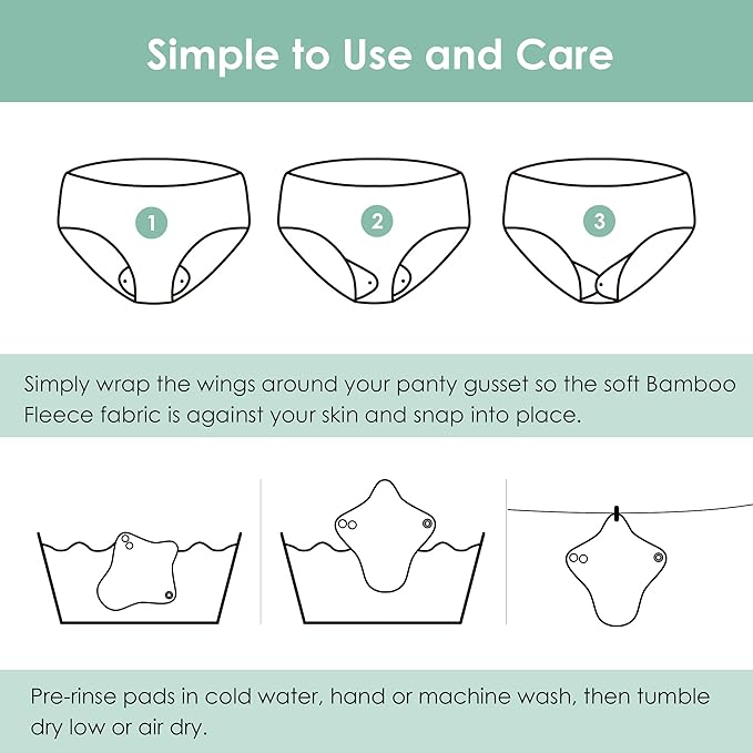 wegreeco 6 Pcs Reusable Menstrual Pads, Ultra Absorbent Cloth Pads for Heavy Flow, Sanitary for Teens, Women, Nonslip, Inner Mustard Yellow, Grey, Beige, Rose Gold Outer, M