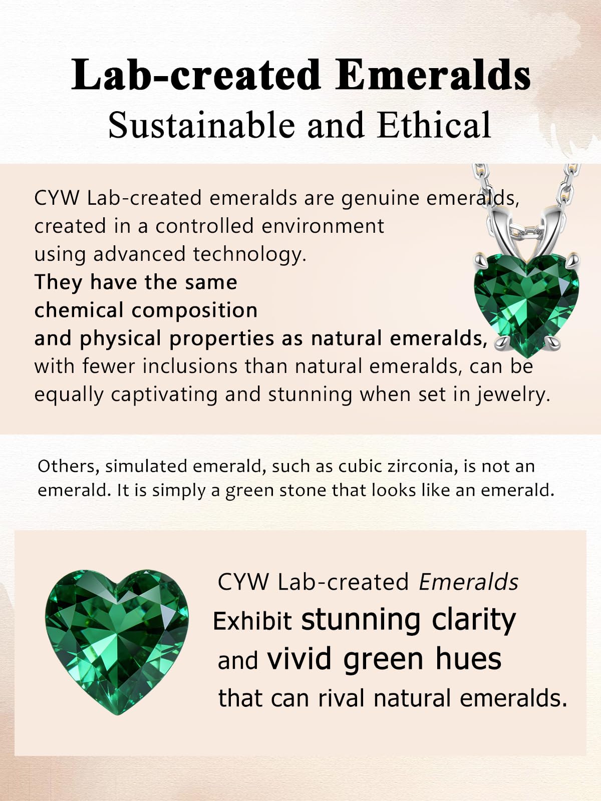 CYW 1 Carat Green Emerald Small Heart Necklace for Women 925 Sterling Silver Solitaire Pendant Necklace