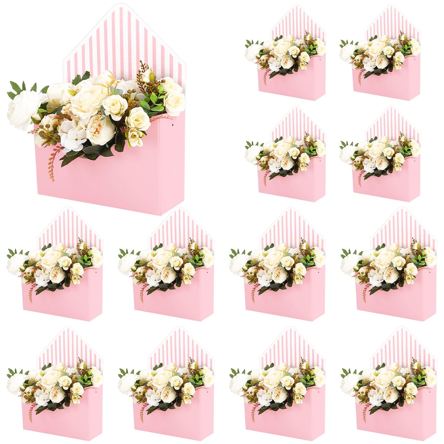 FYSUIMU 12Pcs Mother's Day Floral Envelope Box Empty Flower Stripe Paper Box Florist Bouquet Packaging Box for Valentine's Day Gifts Wedding Birthday Party Arrangements, Pink