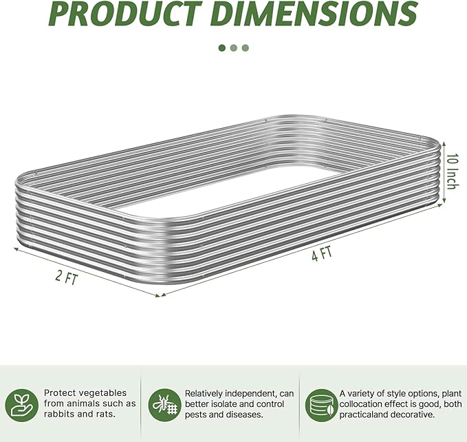 4 Pack Corrugated Galvanized Steel Raised Garden Bed Outdoor, Metal Above Ground Garden Bed for Vegetables and Flowers, Raised Beds for Gardening-4x2FT