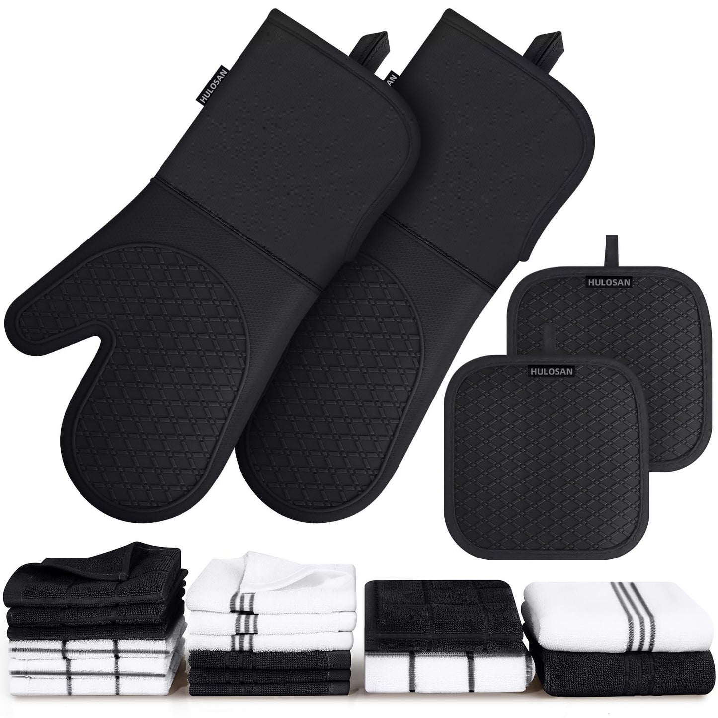 Silicone Oven Mitts Pot Holder Kitchen-Towels100% Cotton Dish Towels for Kitchen,Super Soft and Absorbent Kitchen Hand Towels/Tea Towels.Pot Holder,Oven Mitt Heat Resistant,Silicone Grip,Gift Set