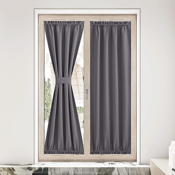NICETOWN Thermal Insulated Window Curtains for Winter, Heavy Thick Solid Kitchen Door Curtain, Rod Pocket French Front Door for Classroom/Patio Glass, 36 x 80 inches, 1 PC, Grey