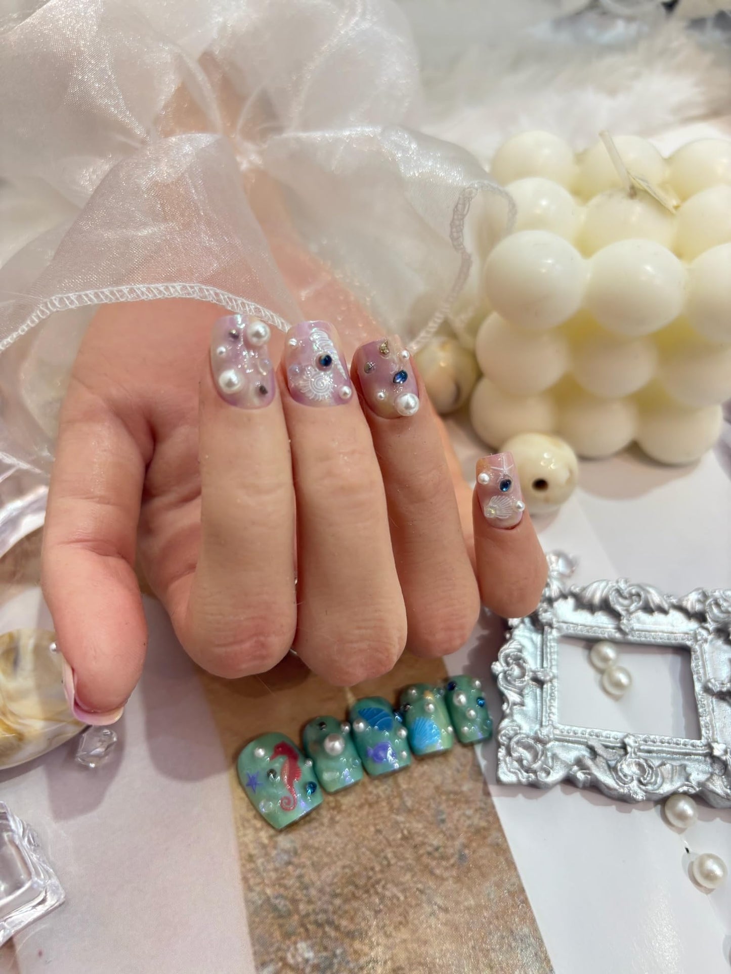 SIMAYKUWA Summer Ocean Style 5D Embossed Dream Shell Starfish Jellyfish Beach Nail Stickers - DIY Nail Art Decorations for Summer Vacation A Set of 3 Sheets