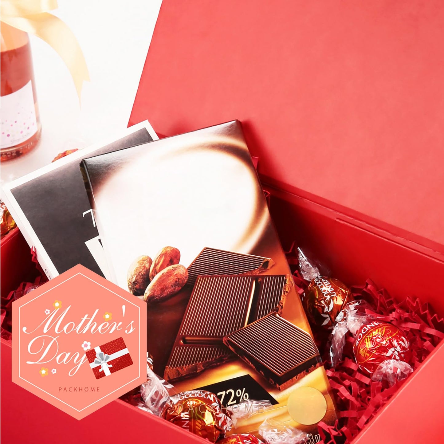 PACKHOME Mothers Day 6 Gift Boxes 9x6.5x3.8 Inches, Rectangle Collapsible Boxes with Magnetic Lids for Gift Packaging (Matte Red, Grain Texture)