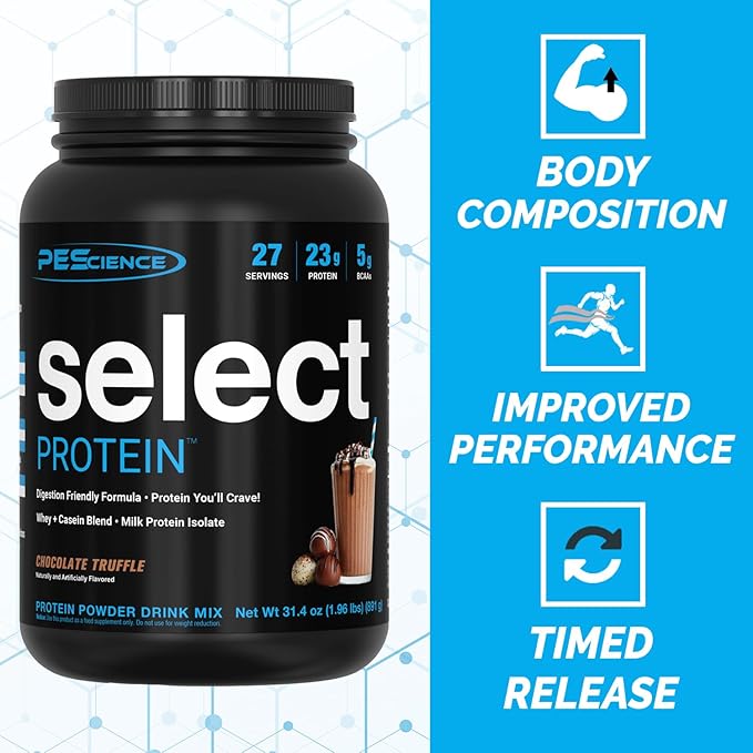 PEScience Select Low Carb Protein Powder, Chocolate Truffle, 27 Serving, Whey and Casein Blend, Keto Friendly, Gluten Free, Best Tasting, Clean Isolate for Women and Men