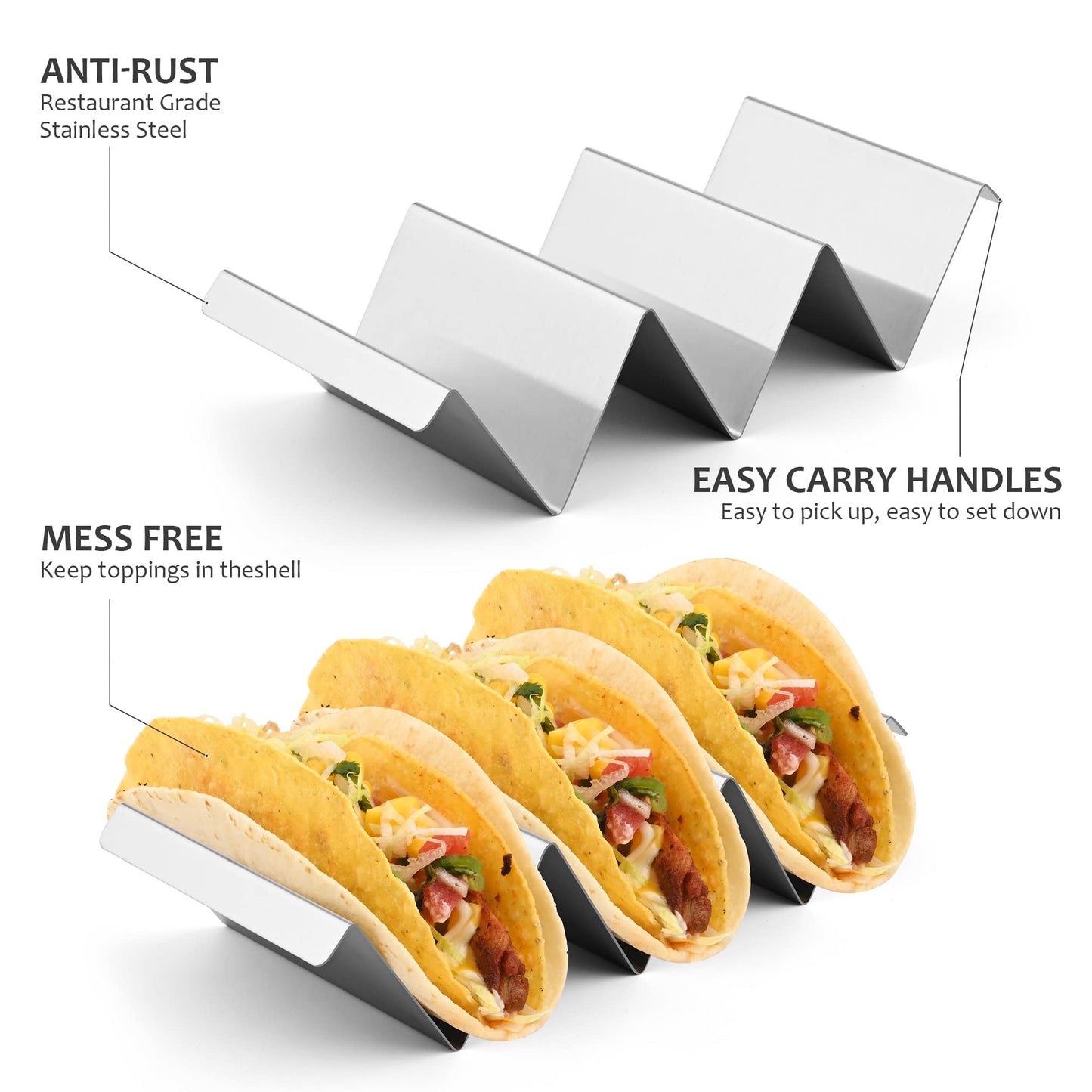 Smithcraft Stainless Steel Taco Holder Set - Stand with Handle, Holds Up to 3 Tacos Each