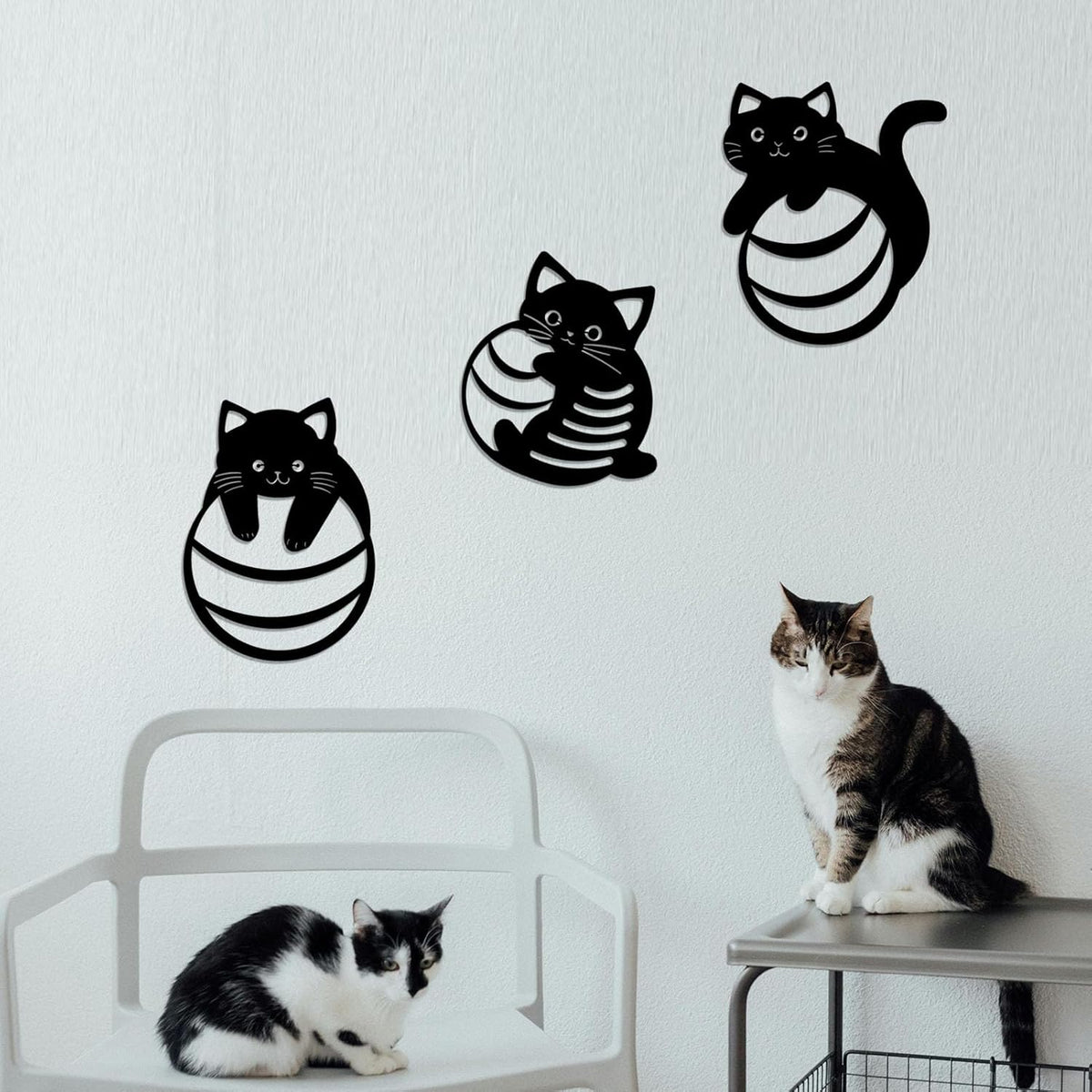 Black Metal Cat Wall Decor, Minimalist Abstract Cat Wall Art Line, Cute Cats Decor Signs, for Living Room Bathroom Bedroom Dining Room