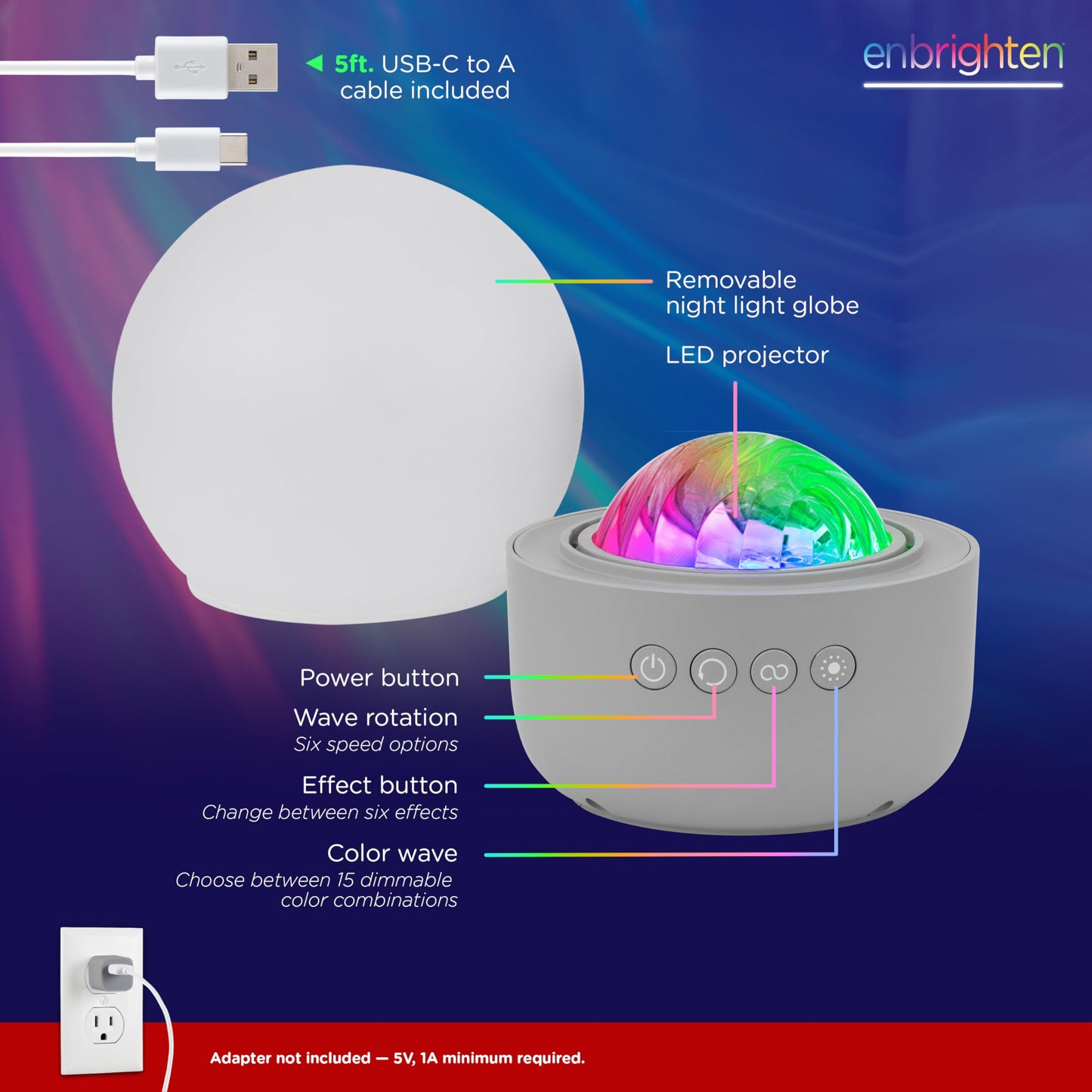 Enbrighten Aurora Crystal-Ball Galaxy Projector – Space, Nebula & Star Night Light with Northern Lights Effect – Tabletop Light for Bedroom, Playroom, Game Room & Parties (76044)