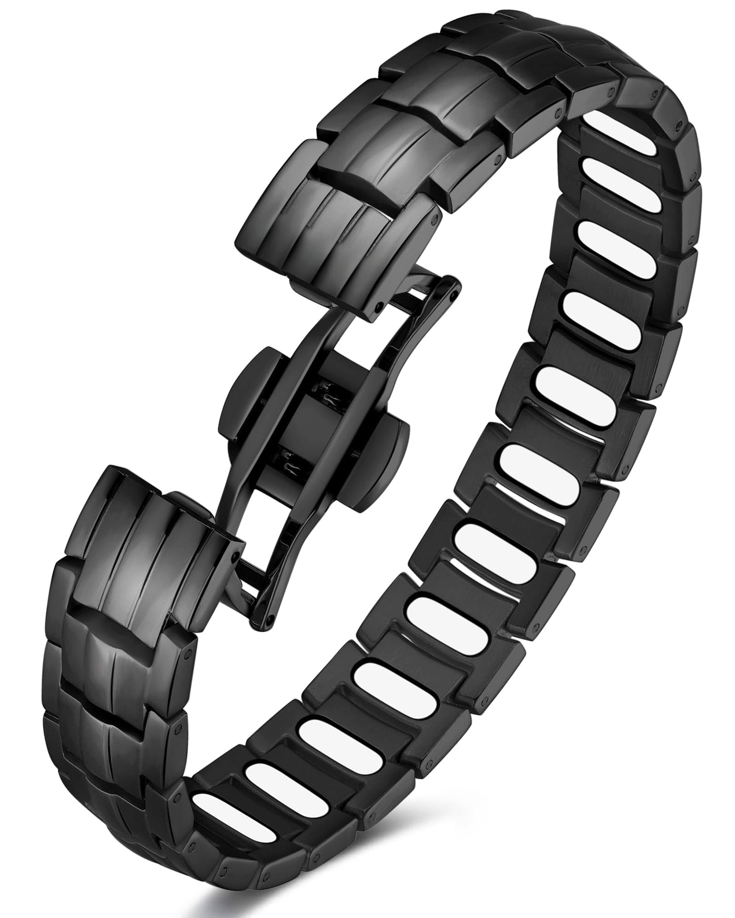 Feraco Magnetic Therapy Bracelet for Men,Titanium Steel Bracelet with 5X Strength Magnets,Premium Fold-Over Clasp (Black)