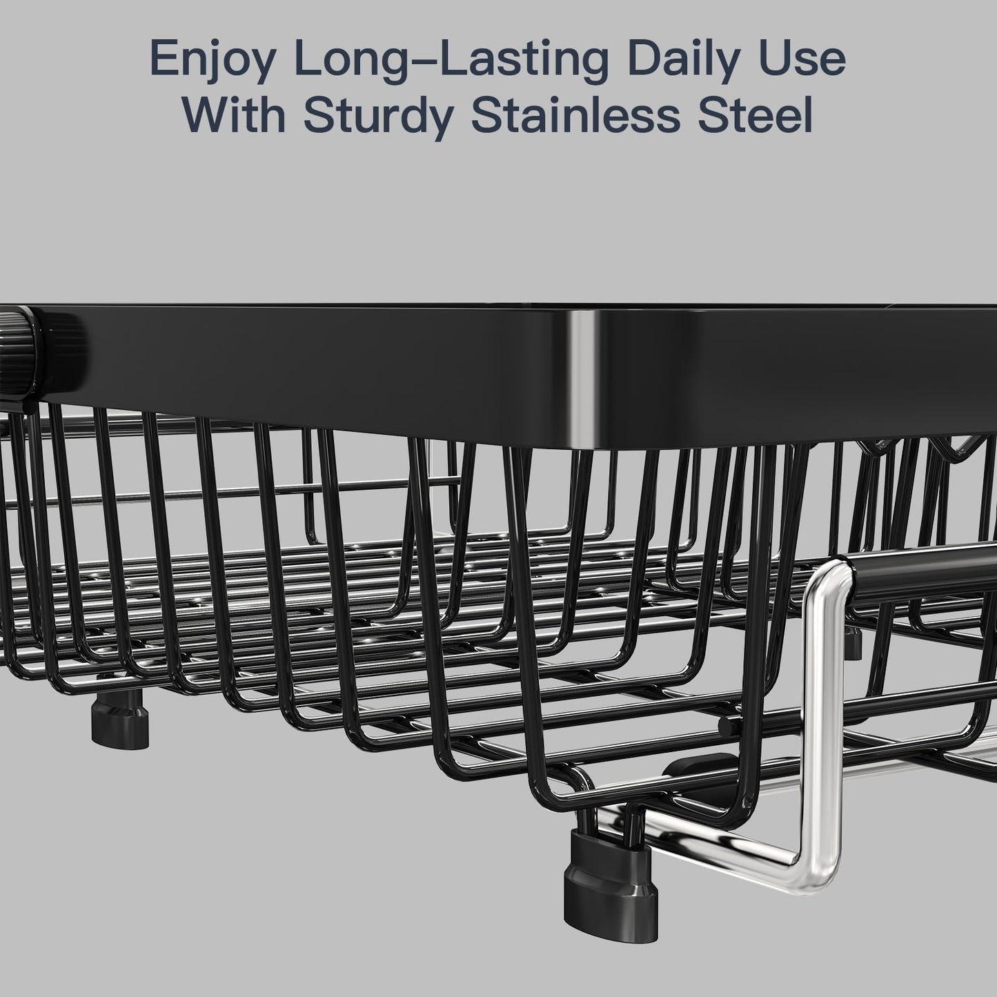 MAJALiS Expandable Stainless Steel Over The Sink Dish Drying Rack for Small Kitchen Counter Space Saving, Compact RV Plate Drainer Strainer in Black Wire Metal with Hanging Adjustable Utensil Holder