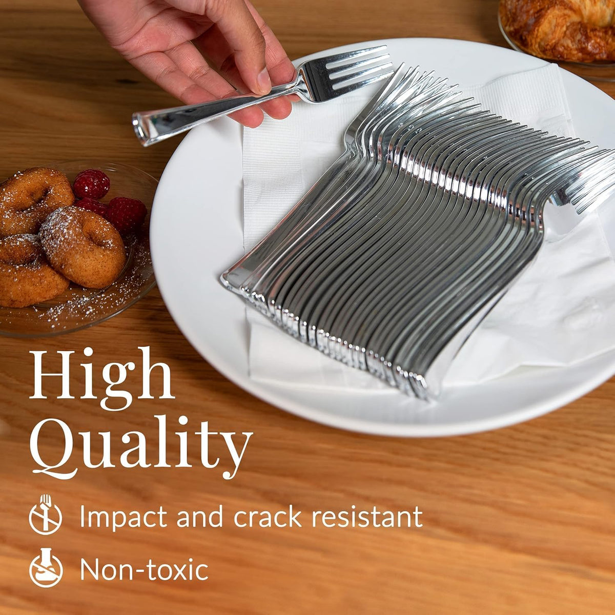 Prestee 300 Plastic Forks Heavy-Duty, Heavyweight Silverware Forks, Fancy Plastic Cutlery, Elegant Disposable Fork Pack, Bulk Disposable Flatware, Silver Fork for Christmas Holiday (Silver)
