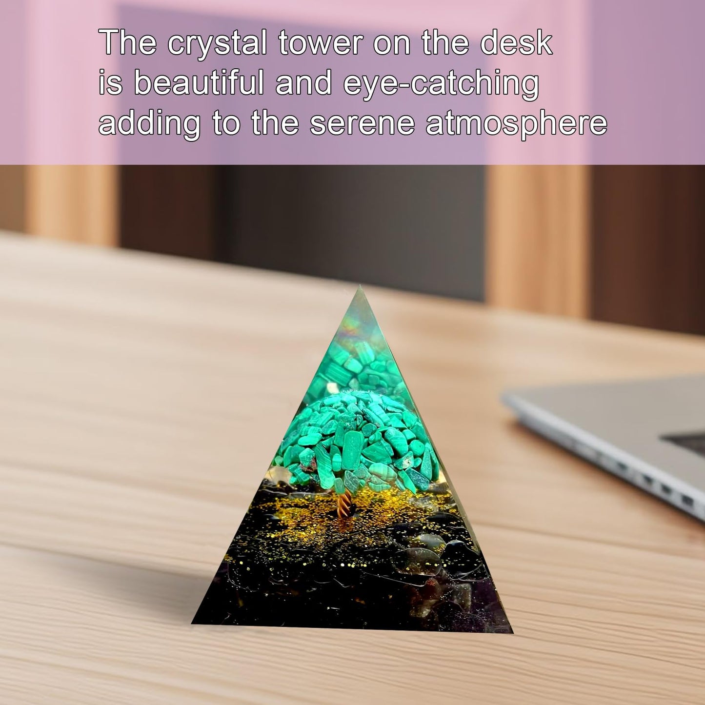 Saefheled Tree of Life Orgone Pyramid,Natural Malachite&Obsidian Orgonite Healing Crystal Pyramid,Crystal Stone Positive Reiki Energy Generator Collection Wealth Lucky Meditation Tool(6cm)
