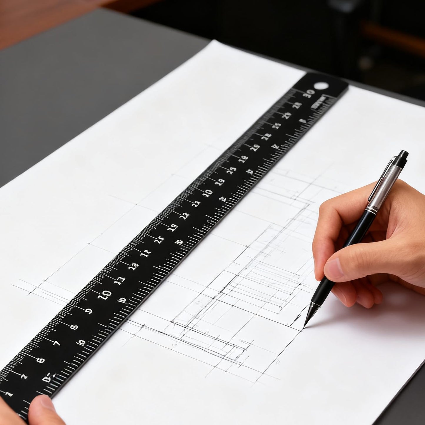 HAKZEON 30 Pack Metal Ruler Set 6/8/12 Inch with Conversion Table, Black Aluminum Alloy Rulers, Straight Edge Ruler Set for Office Engineering, Measuring and Drafting