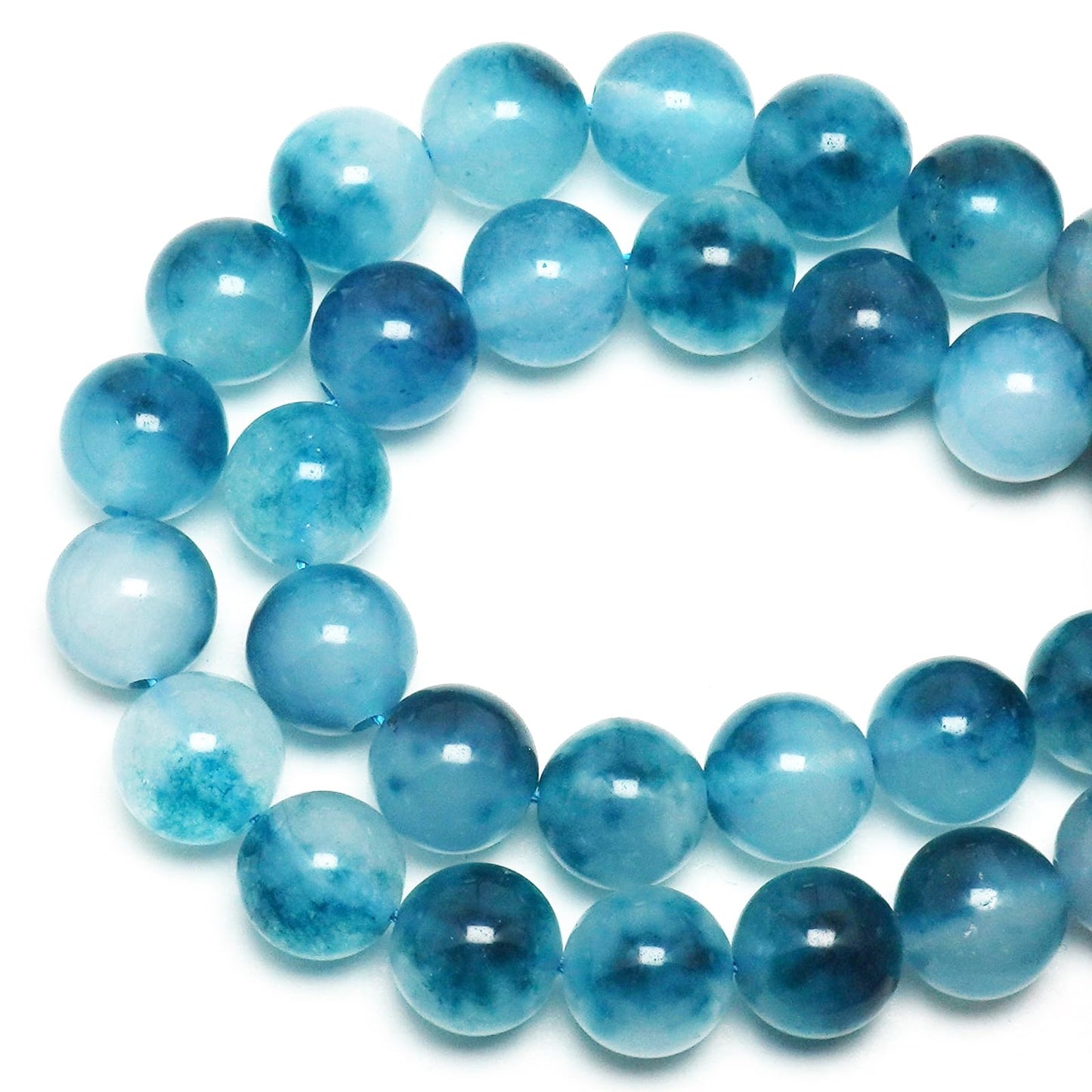 DIQIO Jade Stone Beads for Jewelry Making - 6mm Gemstone Round Loose Beads for Bracelets(58-60pcs, Blue Cloudy Jade)