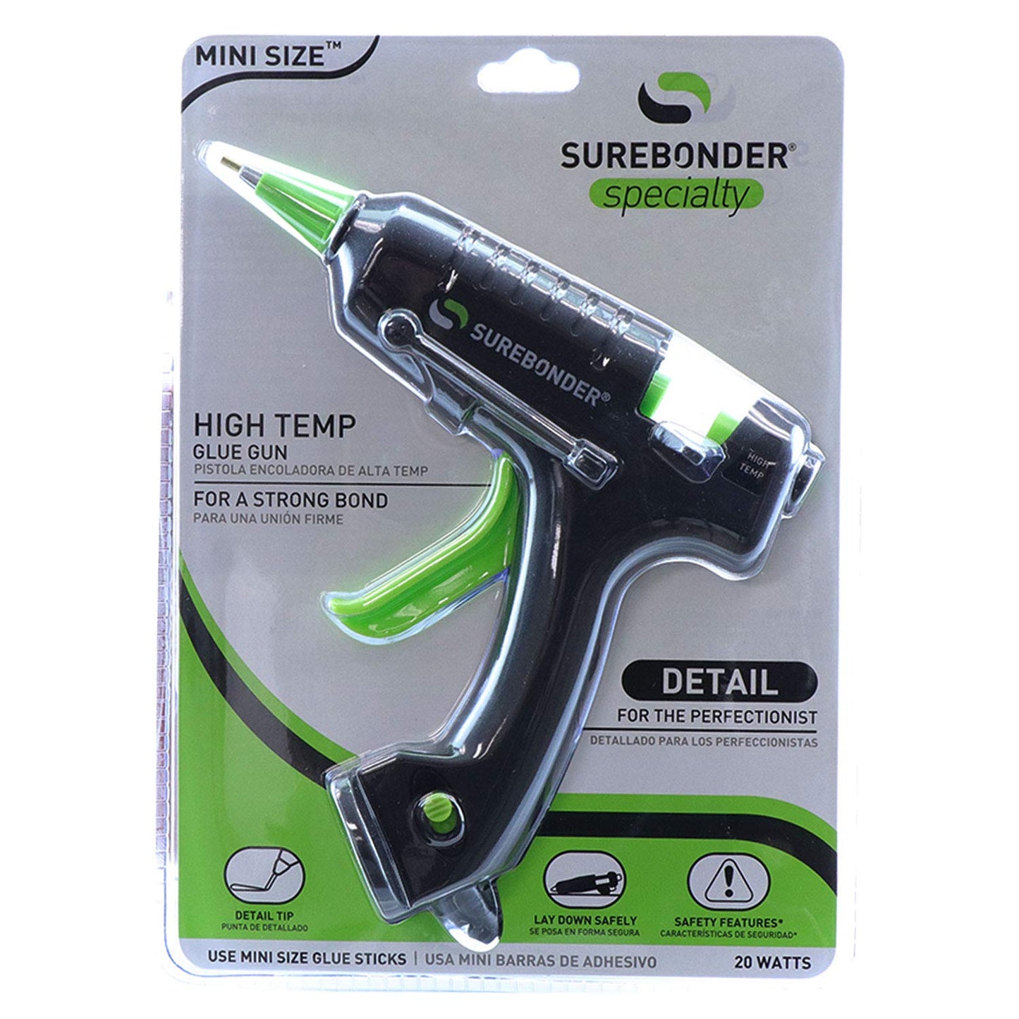 Surebonder Mini Hot Glue Gun with Fine Tip Nozzle - 20W High Temp Detail Tip Glue Gun for Crafts, DIY, & Repairs, Uses 7/16" Mini Glue Sticks