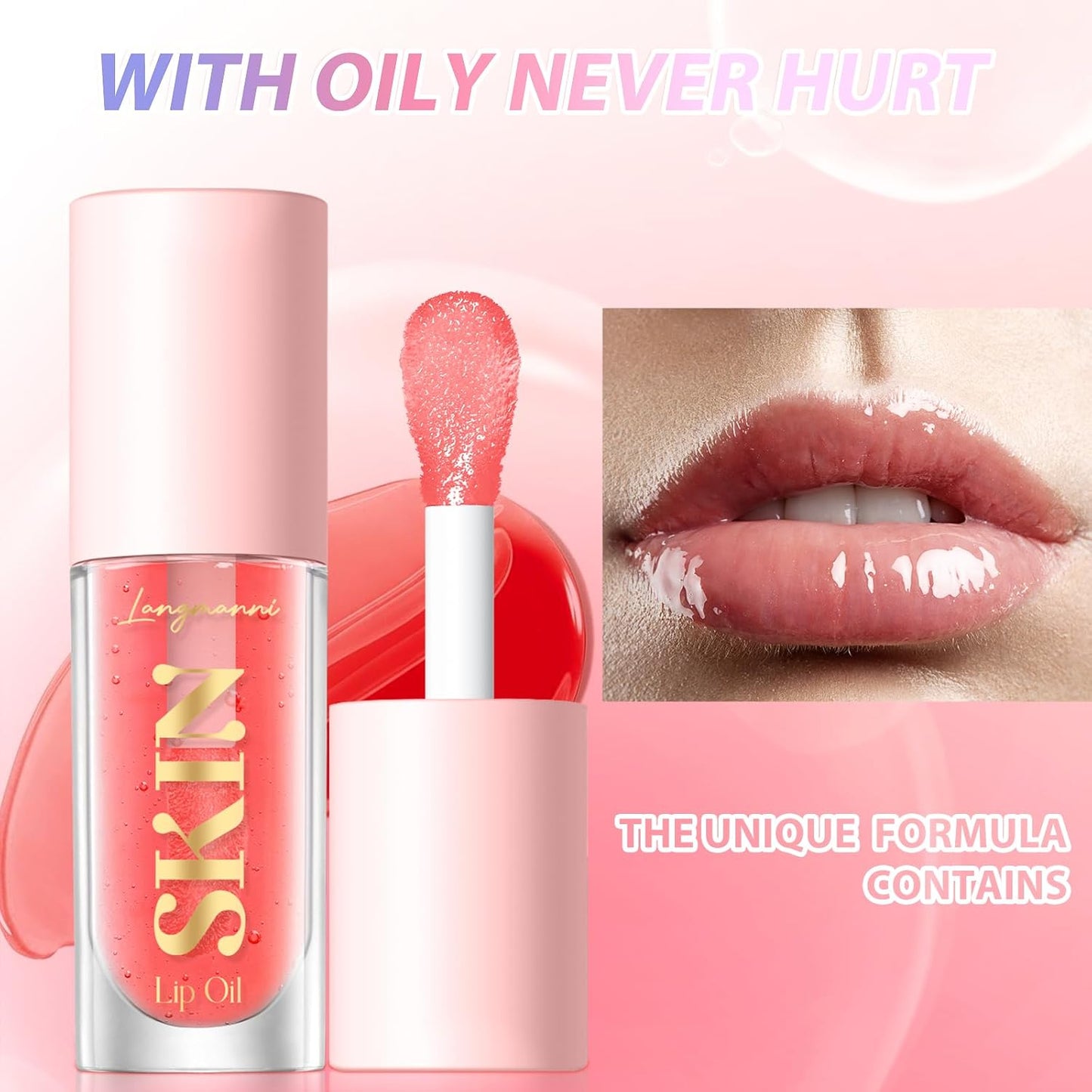 LANGMANNI Moisturizing Lip Oil,No-Sticky Lip Gloss Lip Balm Lip Care,Fruit Flavoured Lip Oil For Dry Lip's Moisturizing Hydrating And Nourishing ((Cherry+Coco))