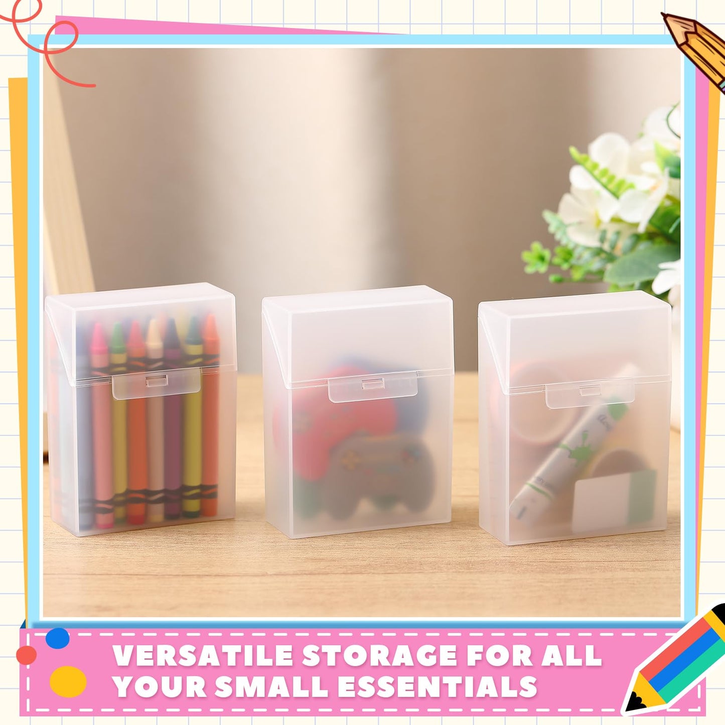Clabby 4 Pcs Plastic Clear Crayon Box Bulk Holds 24 Crayon With Hinged Lid and Snap Closure for Pens School Office Supply Organization (Clear)