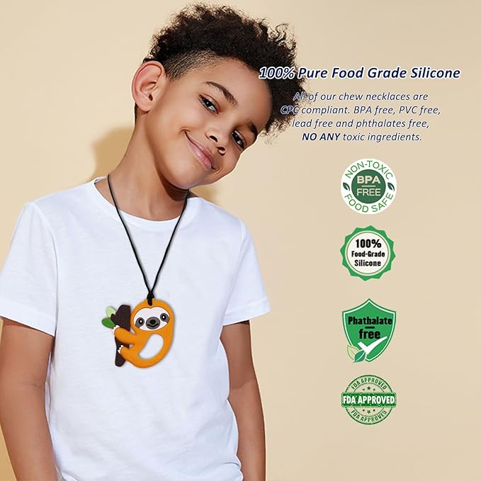 Chewy Necklaces for Sensory Kids, 6 Pack Chew Necklace Adult Chew Toys for Boys Girls with ADHD, Autism, Anxiety, Sensory Chewing Necklace Stim Toy - Yellow
