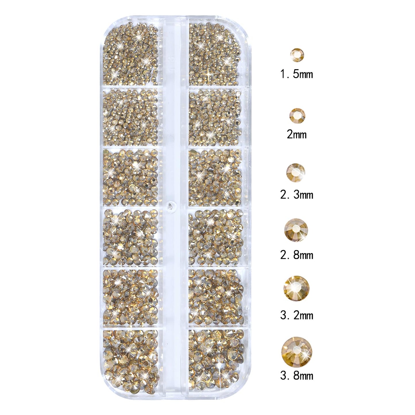 Nail Rhinestones - 3D Multi Shape Size, Flat Back, Manicure Rhinestones Charms, Champagne Gold Gems, with Kit, for Nail Art, Bedazzling Acrylic Nails, DIY Decor