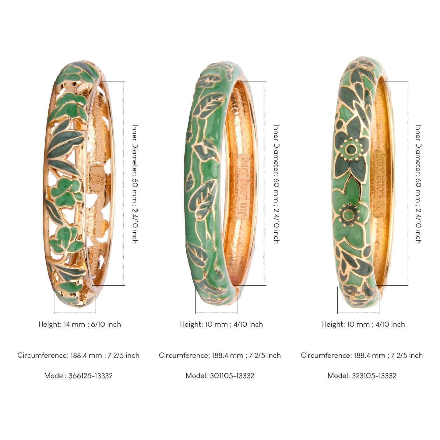 UJOY Women Cloisonne Bracelet Multi-Colors Gold Plated Rhinestone Flower Hollowed Enameled Hinged Cuff Bangles Jewelry Gift 55A88B 3pcs Green