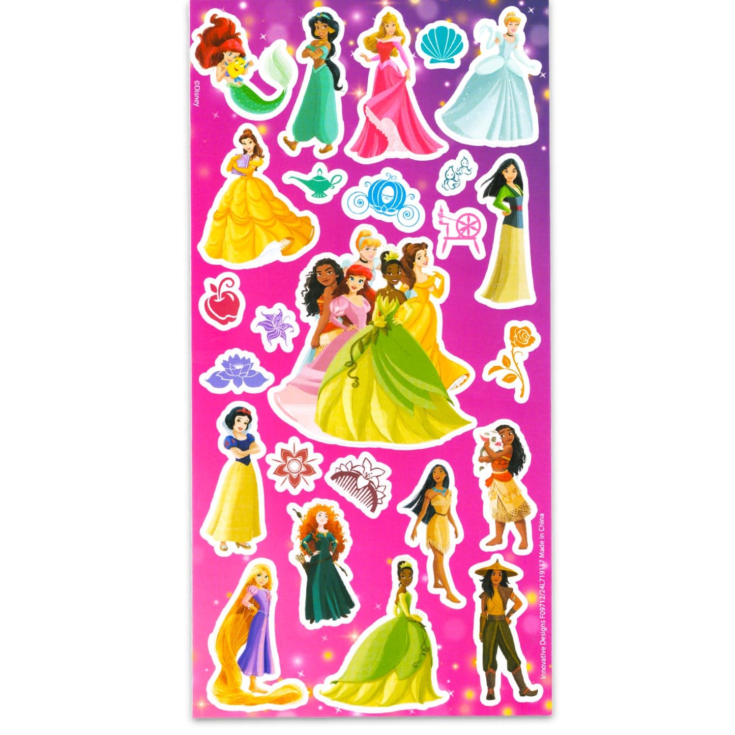 Disney Princess Press-On Nails for Kids - Bundle with 48 Stick-On Nails Featuring Ariel, Moana, Belle, Rapunzel Plus Stickers, More | Disney Princess Manicure Kit for Girls
