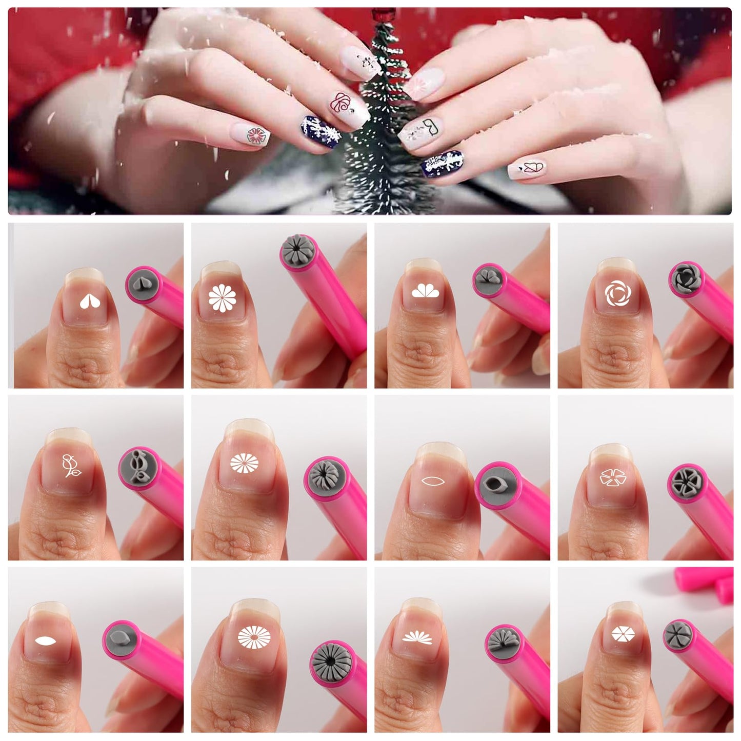 JERCLITY 15 Pieces Nail Art Stamp Pen Set Flower Leaf Butterfly Patterns Nail Art Stamps Pen Nail Design Tools for Women Girls（KT01）