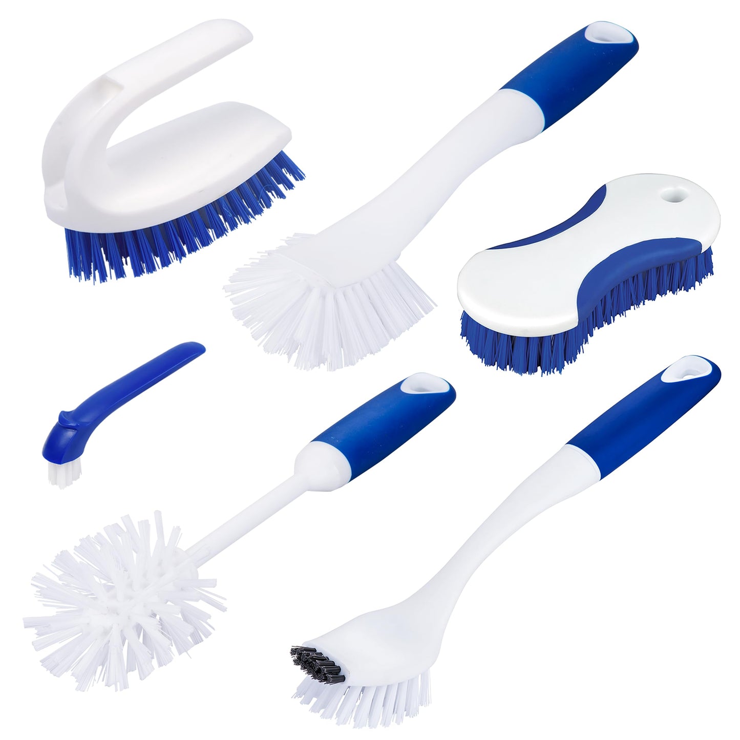 CELOX Kitchen Scrub Brush Set with Ergonomic Handle, Deep Cleaning Brushes, Include Dish Brush (Blue White)