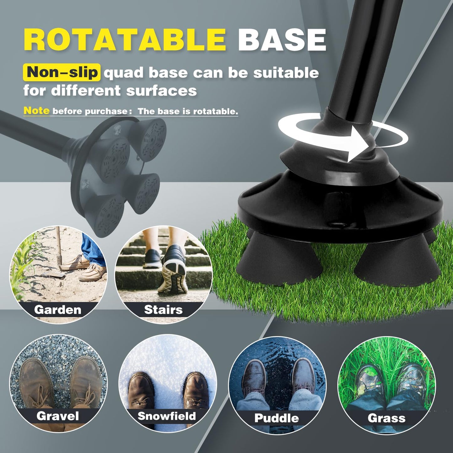 BigAlex Folding Walking Cane for Elderly Adjustable & Portable Walking Stick for Seniors,Pivoting Quad Base,Lightweight,Collapsible with Carrying Bag for Men/Woman