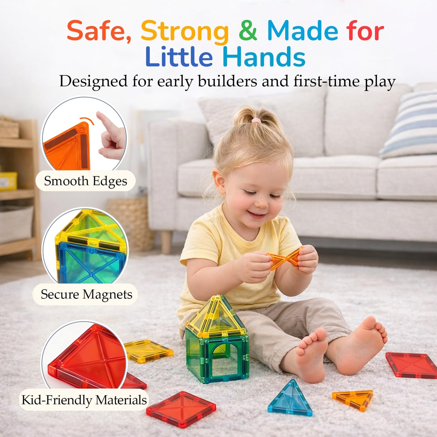 LATI Magnetic Tiles Starter Set for Kids,Beginner Magnetic Building Blocks for Early Learning, Build in 2D & 3D, Open-Ended STEM Building Toy,Easy to Start for Early Builders,Toy Gift for Ages 3–6