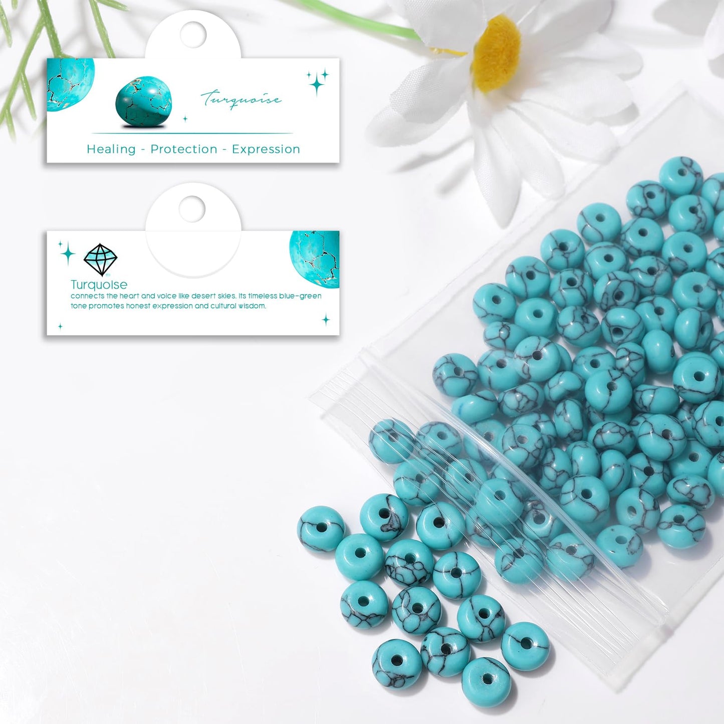 Raicegs 100pcs 5×8mm Rondelle Turquoise Beads Natural Gemstone Beads Abacus Disk Stone Loose Beads for Jewelry Making DIY Bracelets Necklace