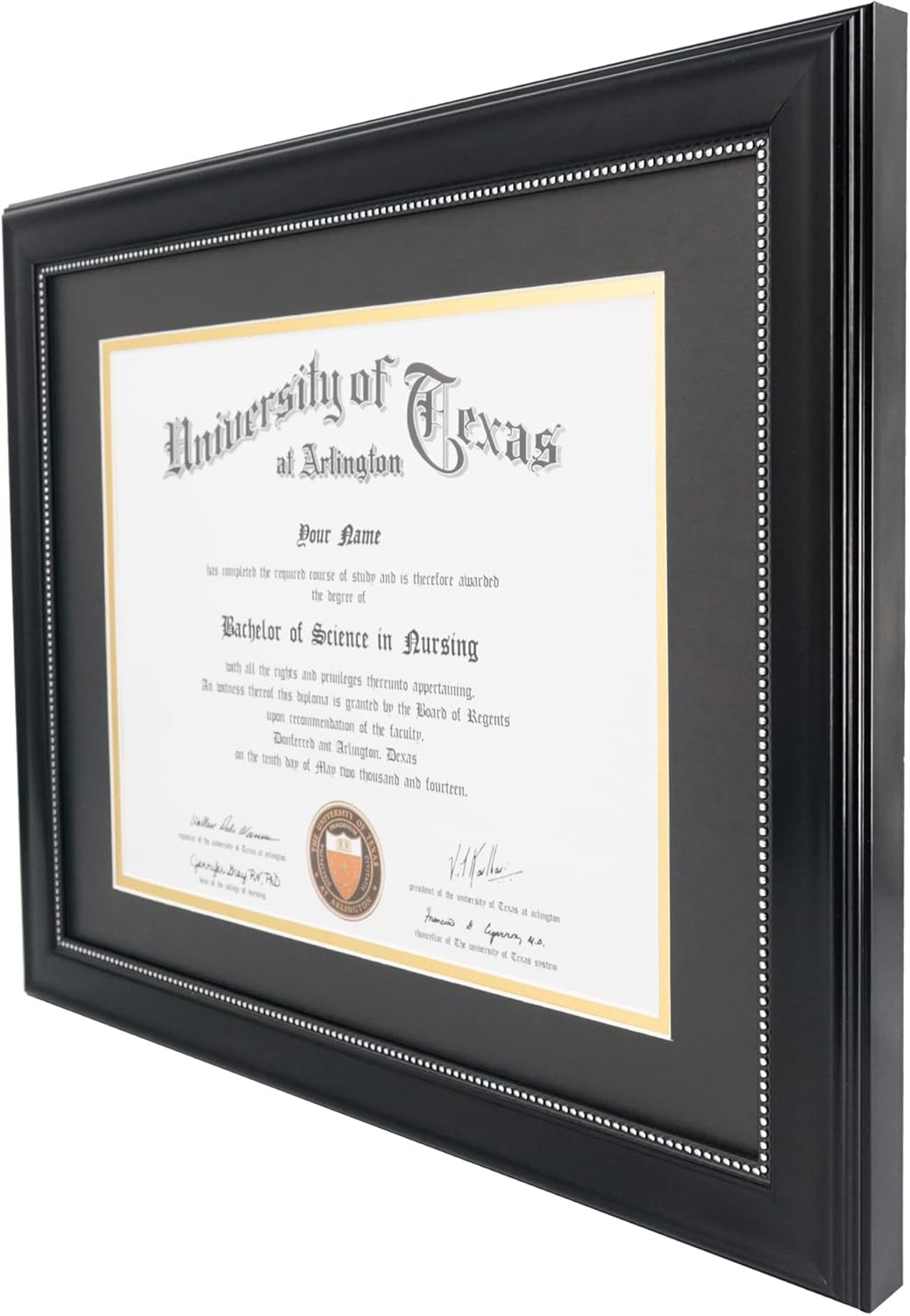 GraduationMall 8.5x11 Diploma Frame with Black over Gold Mat or Display 11x14 Document without Mat, UV Protection Acrylic, Black with Silver Beads, Set of 3