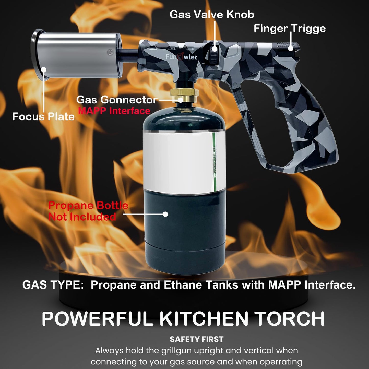 Powerful Cooking Propane Torch Lighter - Culinary Kitchen Torch, Sous Vide, Charcoal Lighters Campfire Starter, Flame Thrower Fire Grill Gun for Searing Steak, Creme Brulee, BBQ(Tank Not Included)