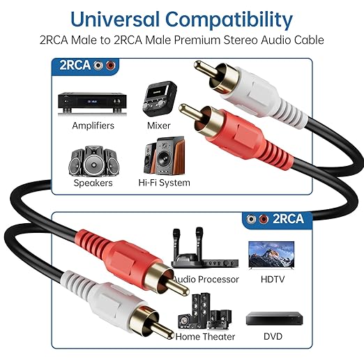 Sjorks RCA Cable 100ft,2RCA Male to 2RCA Male,Audio Stereo Subwoofer Cable [Hi-Fi Sound] Auxiliary Audio Cord for Home Theater, HDTV, Amplifiers, Hi-Fi Systems,Speakers and etc