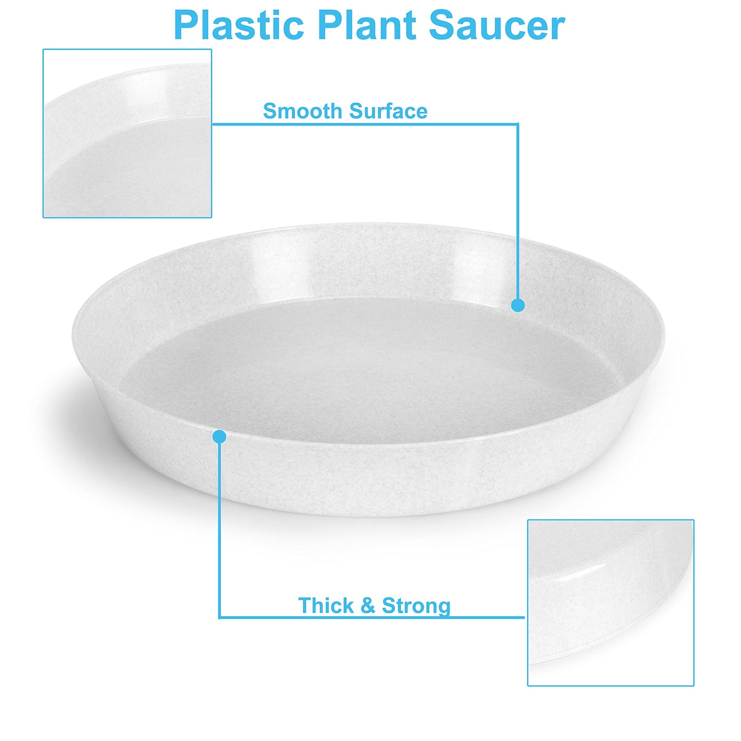 Austin Planter 5 14 Inch (12.14in Base) Plant Saucers - White Granite Colored Polypropylene Made in USA
