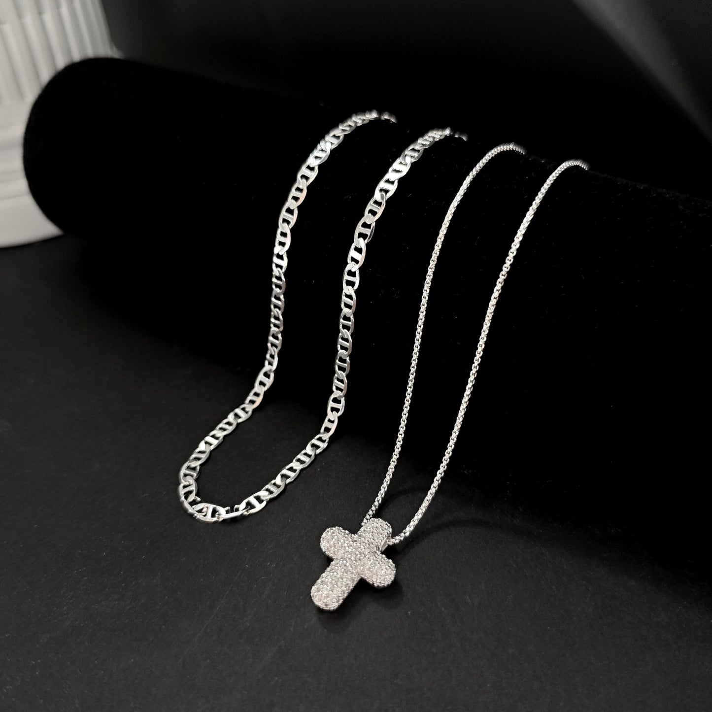 OGD Layered Silver Necklace for Women Silver Plated Cross Necklaces for Women Stackable Stacked Stacking Dainty Silver Necklace Mariner Chain CZ Cross Pendant Necklaces Set Simple Jewelry Gift
