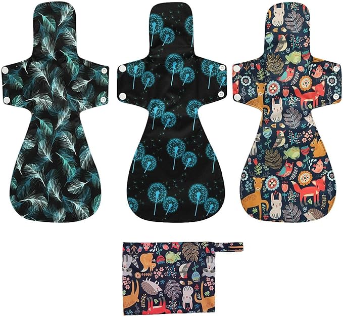 Washable Cloth Menstrual Pads/Mama Cloth/Reusable Sanitary Pads (Forest, 16 inch/Overnight)
