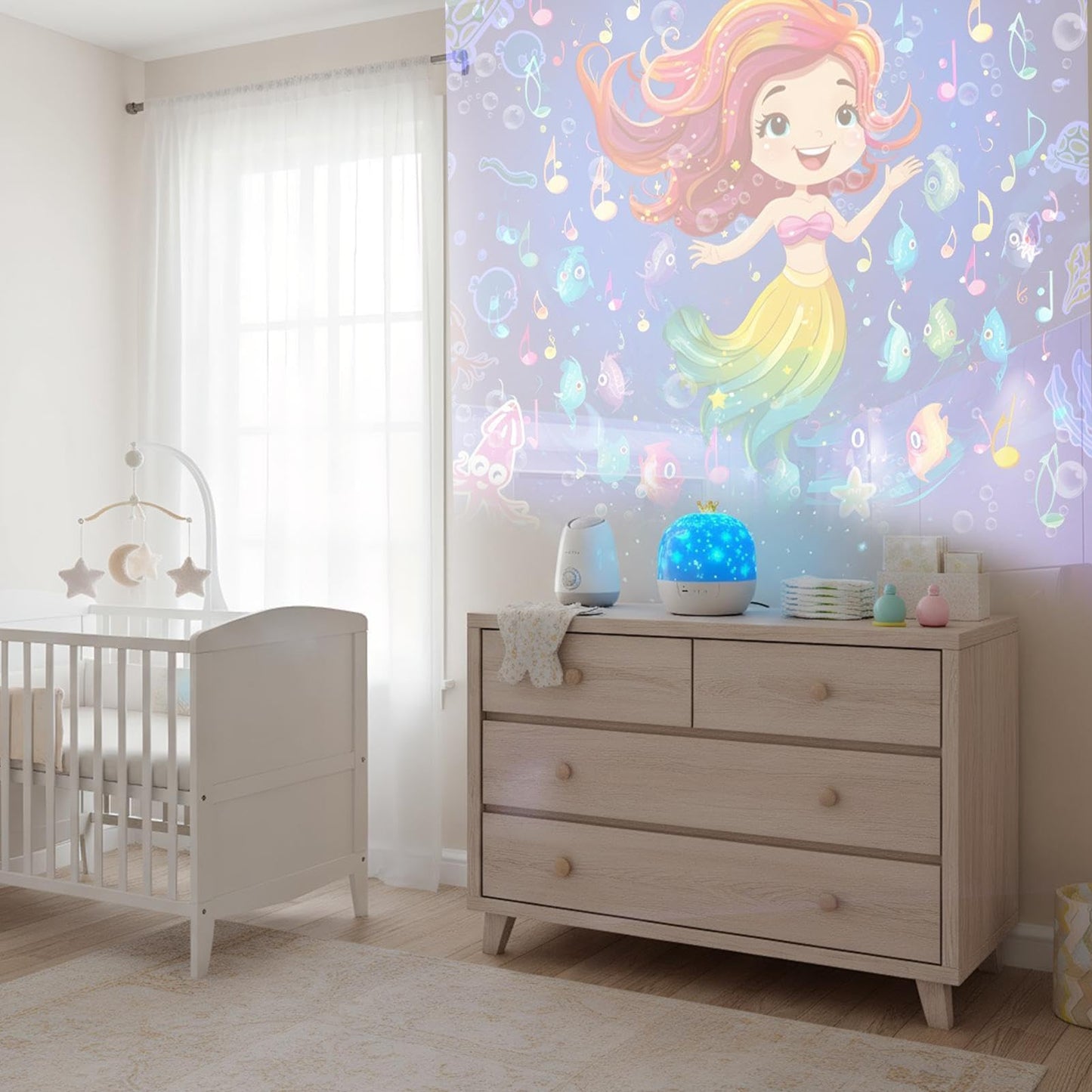 Night Light Projector, 3W ABS Soothing Lamp with Music, 360 Degree Rotating Ceiling Projector with USB Power Supply, Built-in Speaker, Bedroom, Home