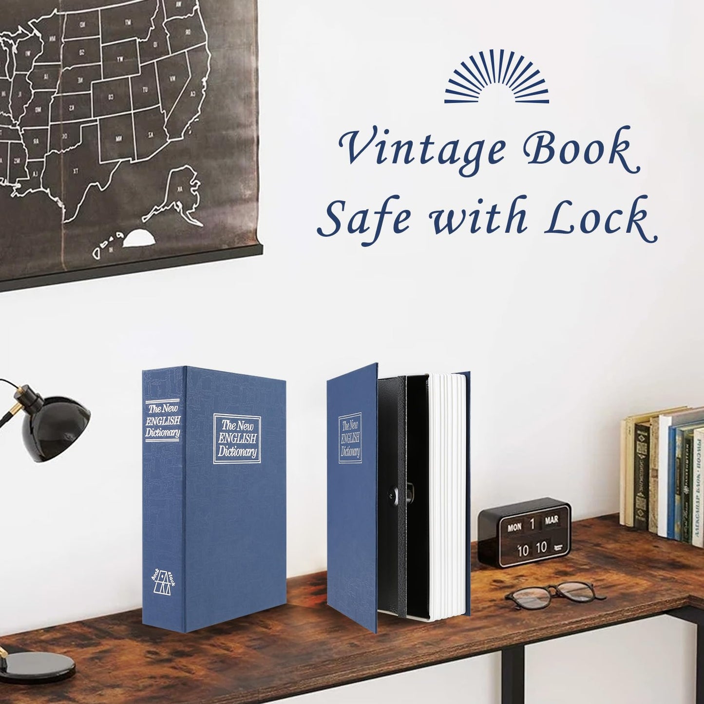 Tahoe trails Book Safe with Key Lock, Portable Metal Safe Box, Dictionary Diversion Book Safe,Secret Book Hidden Safe,9.5" x 6.1" x 2 .2"