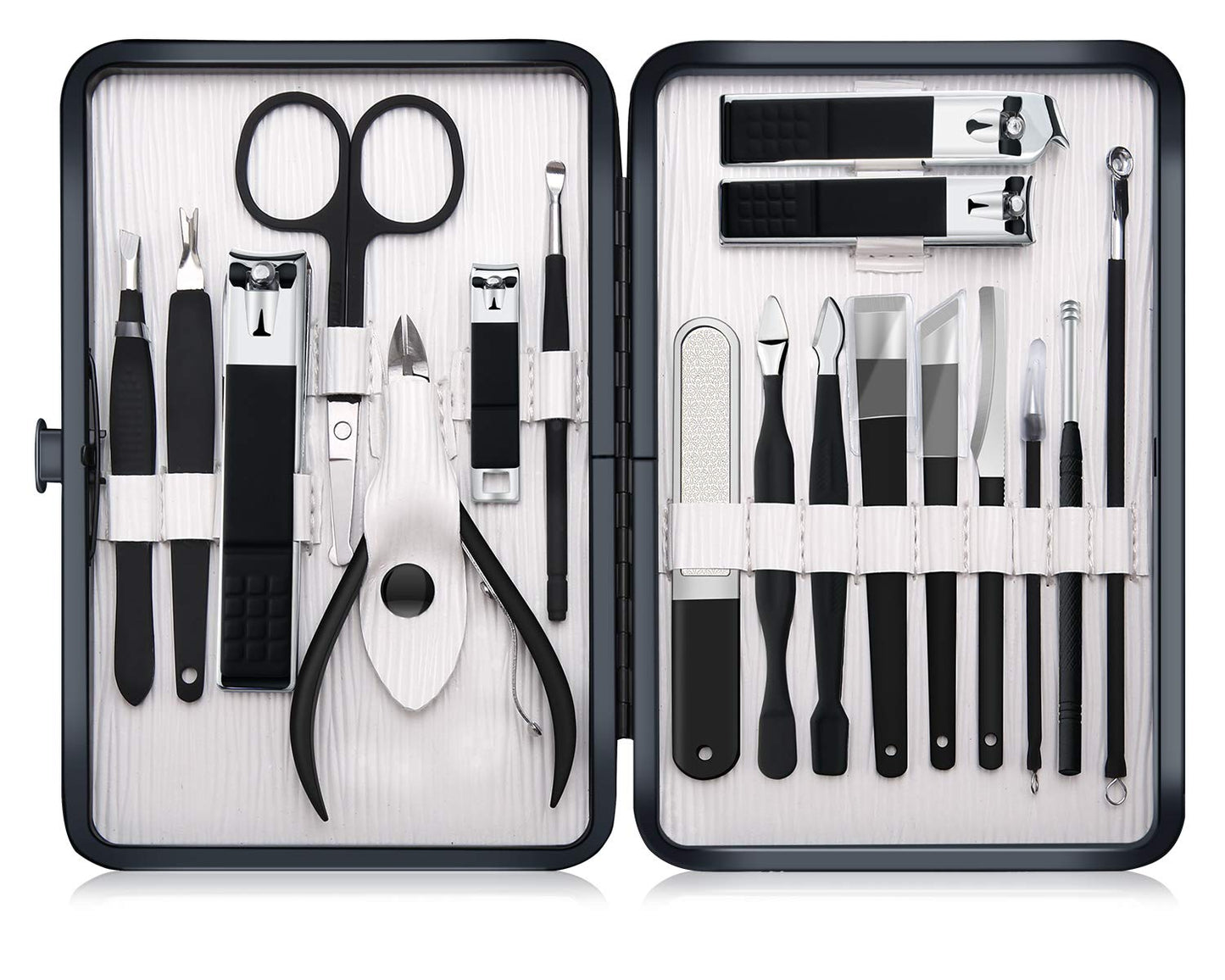 Keiby Citom Professional Stainless Steel Nail Clipper Travel & Grooming Kit Nail Tools Manicure & Pedicure Set of 18pcs with Luxurious Case (Black/White)
