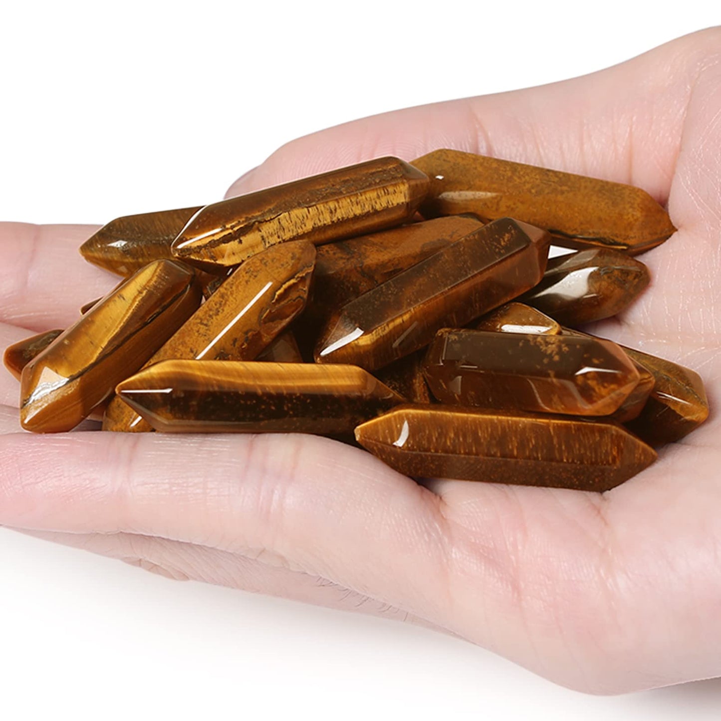 10 PCS Tigers Eye Healing Crystals Wands Polished Tumbled Stones Bulk Natural Hexagonal Pointed Reiki Energy Balancing Meditation Therapy Chakra Wand Set Christmas Gift