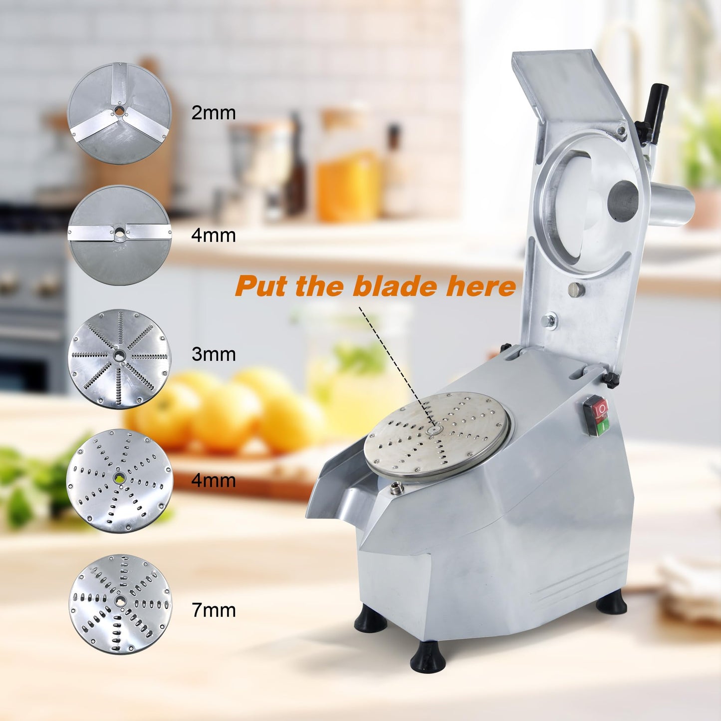 CMI Commercial Multifunctional Automatic Vegetable Cutter and Food Processor,Potato Onion Slicer,Electric Fruit and Cheese Grating Machine,Slicer Vegetable Cutter with 5-Blades 550W/110V