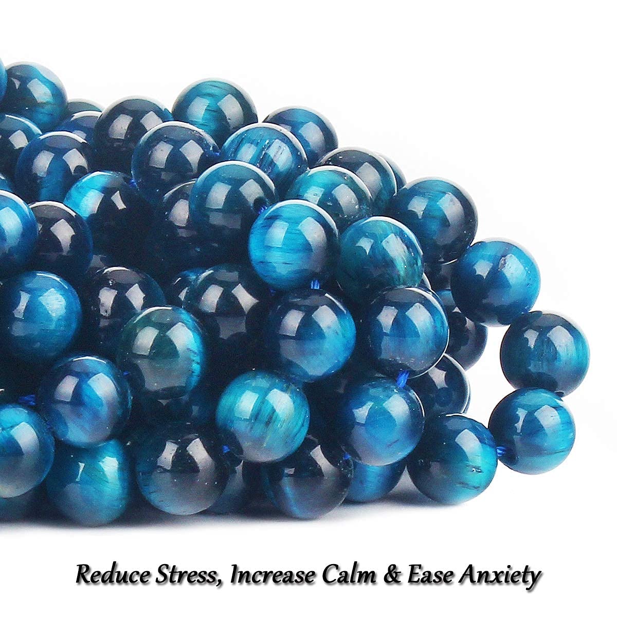 70PCS Natural 8MM Healing Gemstone, Blue Tiger’s Eye Energy Stone Round Loose Beads, Semi-Precious Crystal Beads with Free Elastic String for Jewelry Making DIY
