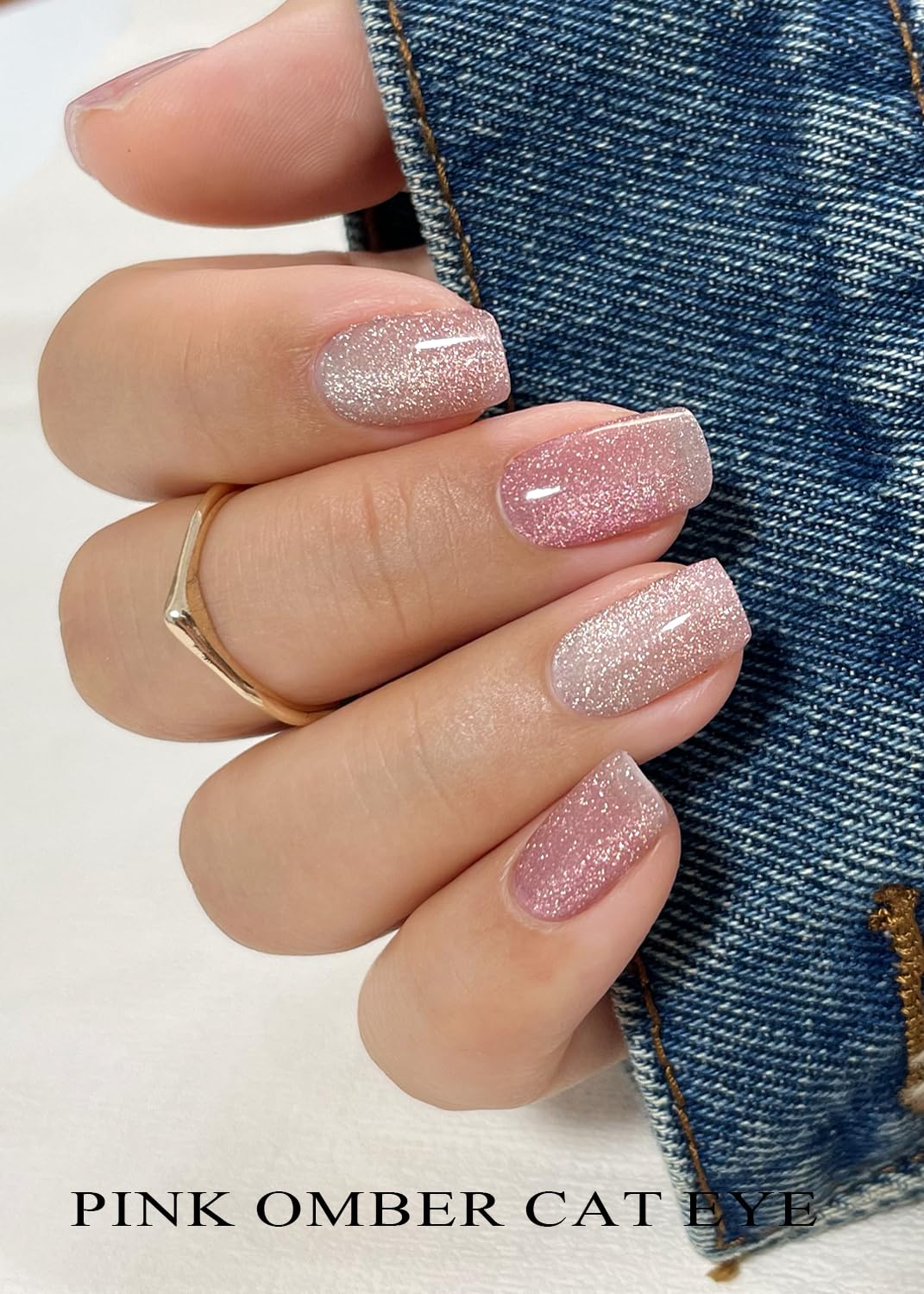 AutyaMee Semi Cured Gel Nail Strips (Pink Omber Cat Eye), Nude Gradient, 20 Pcs Gel Nail Wraps, Stickers, UV Light Required, Salon Quality, Long Lasting