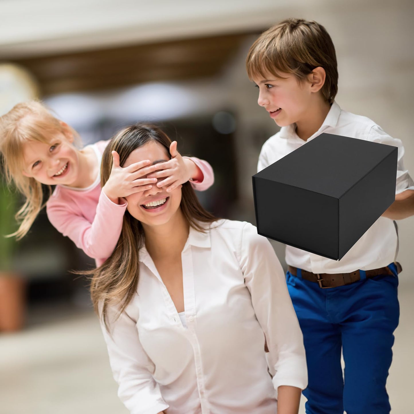 Ditwis 4 Pack 10x7x5 Inches Gift Boxes with Magnetic Closure Lids, Black Magnetic Box for Wedding, Groomsmen Bridesmaid Proposal, Birthdays, Mother's Day