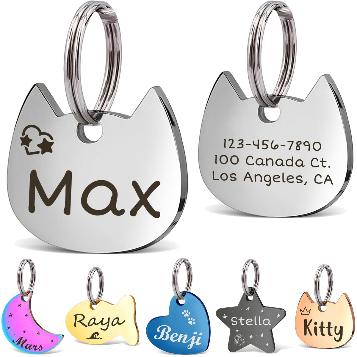 Anavia Small Size Dog Cat ID Tags, Small/XS Personalized Color Plated Stainless Steel Puppy Kitten Name Tags, Customized Engraved Nameplate Pet Collar Tag (Blue, Star)