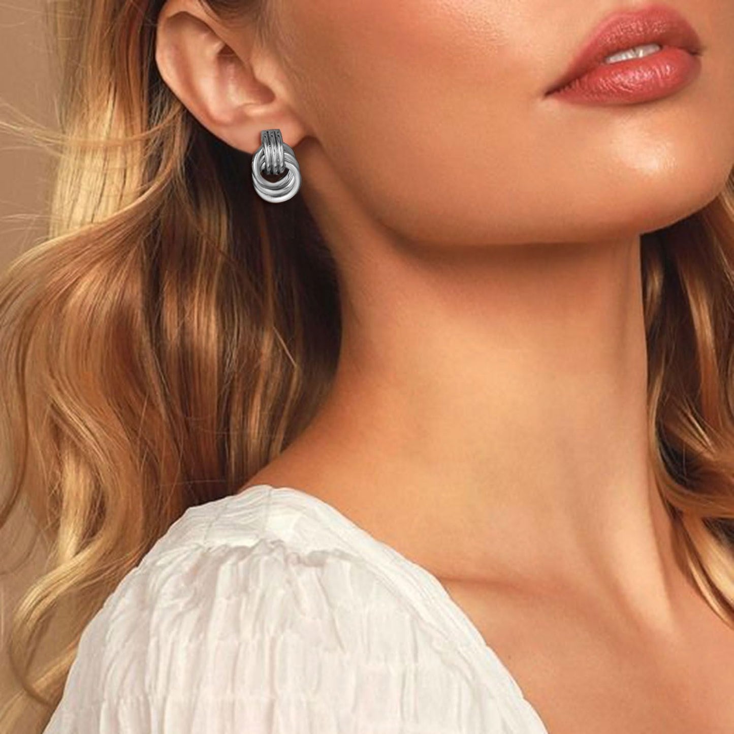 Chunky Silver Drop Earrings for Women - Minimalist Knot Earrings, Trendy Geometric Dangle Statement Earring Jewelry
