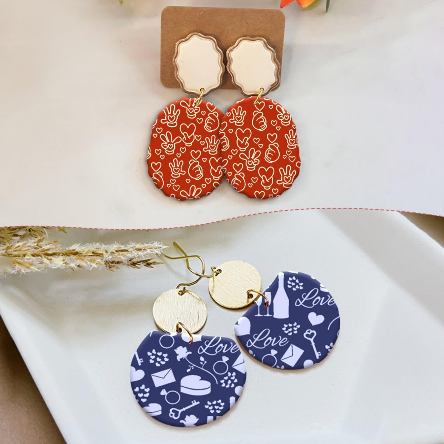 Briartw 5 Pattern Clay Silk Screen Stencil Set for Polymer Clay – Valentine's Day Earring Stencil Set - DIY Craft Templates – for Polymer Jewelry,Earrings,Sculpting & Decorative Art - 4.13x3.35 Inch